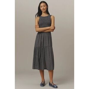 Nation LTD Los Angeles Clementine Midi Dress Smocked Anthropologie Navy Small